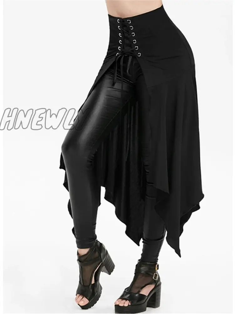 Hnewly Black Medieval Skirt Women Halloween Vintage Irregualr Hem Steampunk Ladies Long Skirts