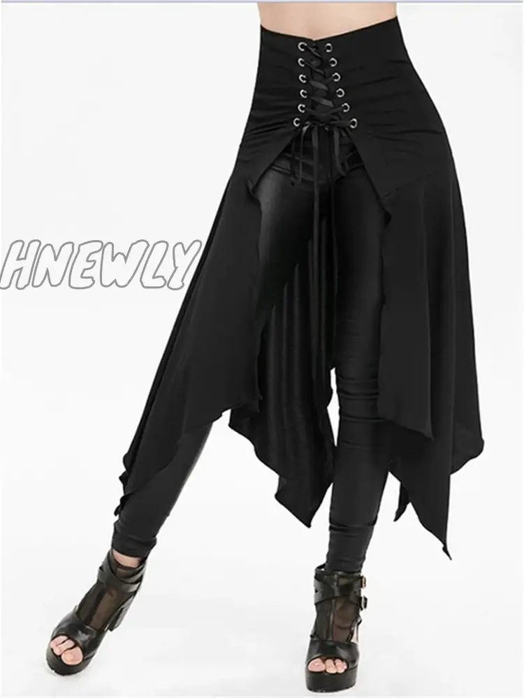 Hnewly Black Medieval Skirt Women Halloween Vintage Irregualr Hem Steampunk Ladies Long Skirts