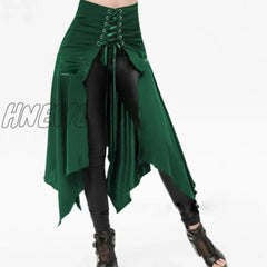 Hnewly Black Medieval Skirt Women Halloween Vintage Irregualr Hem Steampunk Ladies Long Skirts
