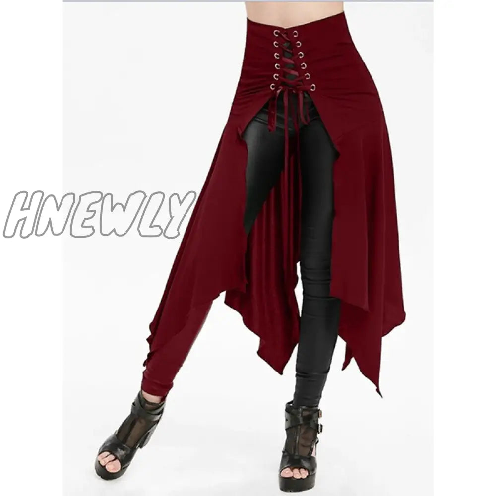 Hnewly Black Medieval Skirt Women Halloween Vintage Irregualr Hem Steampunk Ladies Long Skirts