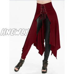 Hnewly Black Medieval Skirt Women Halloween Vintage Irregualr Hem Steampunk Ladies Long Skirts