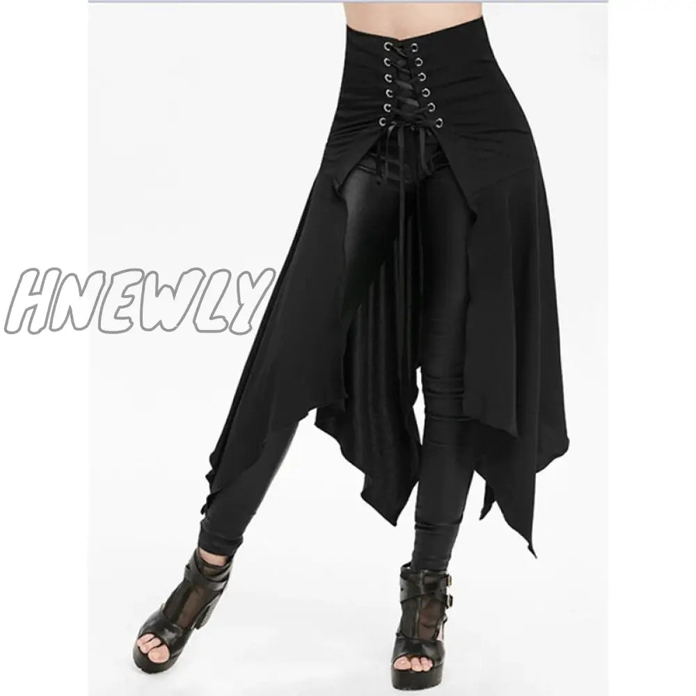 Hnewly Black Medieval Skirt Women Halloween Vintage Irregualr Hem Steampunk Ladies Long Skirts