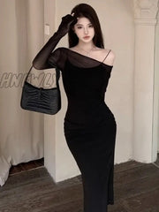 Hnewly Black Party Two-Piece Dress Women Casual Sexy Mesh Bodycon Summer Elegant Long Dresses For