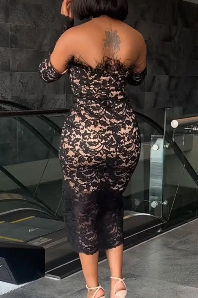 Hnewly - Black Sexy Elegant Formal Patchwork Lace Strapless Dress Dresses Pre Order
