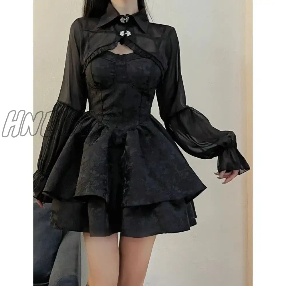 Hnewly Black Sexy Lolita Dress Women Gothic Vintage Mini Dresses Harajuku Halloween Cosplay