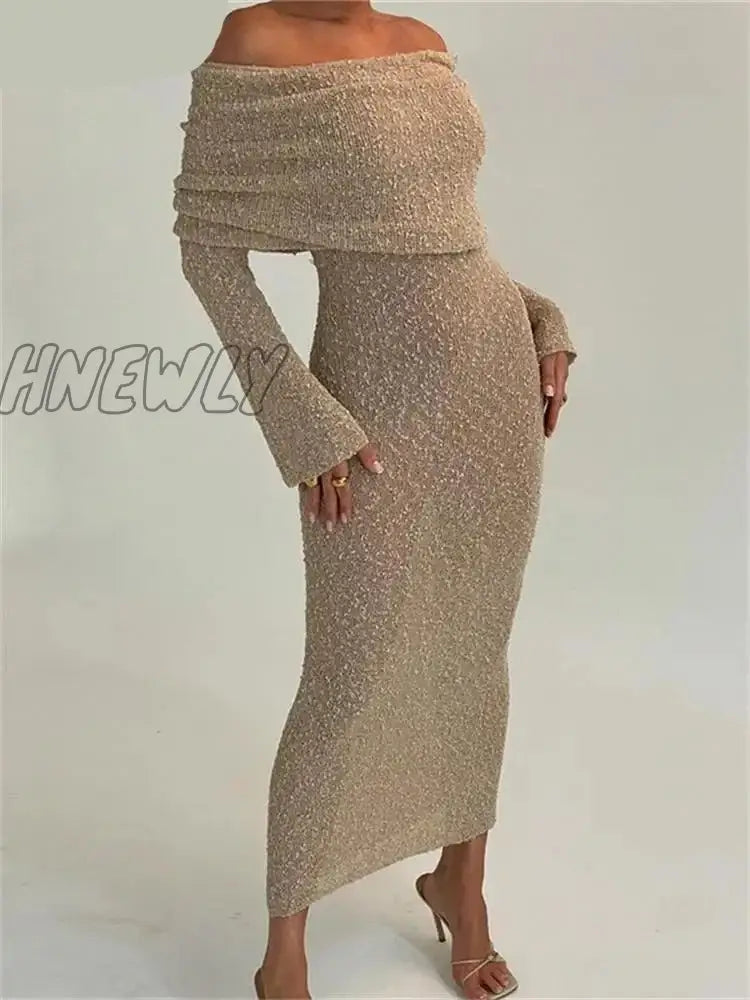 Hnewly Black Sexy Mesh Through Long Dress Party For Women Elegant Luxury Fall Off Shoulder Backless