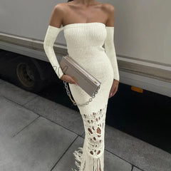 Hnewly Black Sexy Mesh Through Long Dress Party For Women Elegant Luxury Fall Off Shoulder Backless