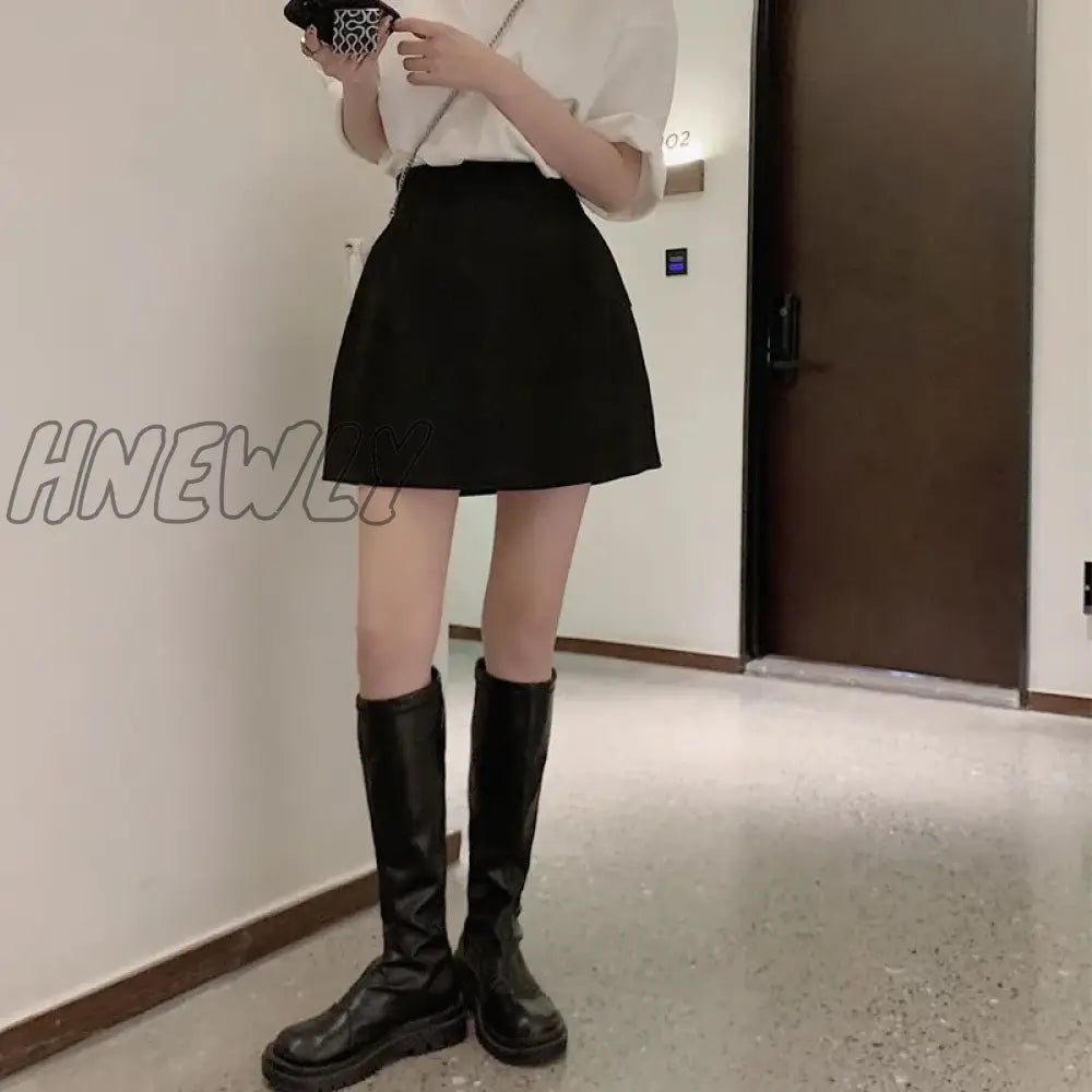 Hnewly Black White High Wiast Puffy Short Skirts Women All-Match Y2K Pocket A-Line Skirt Female
