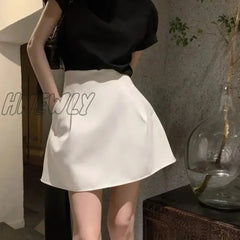 Hnewly Black White High Wiast Puffy Short Skirts Women All-Match Y2K Pocket A-Line Skirt Female