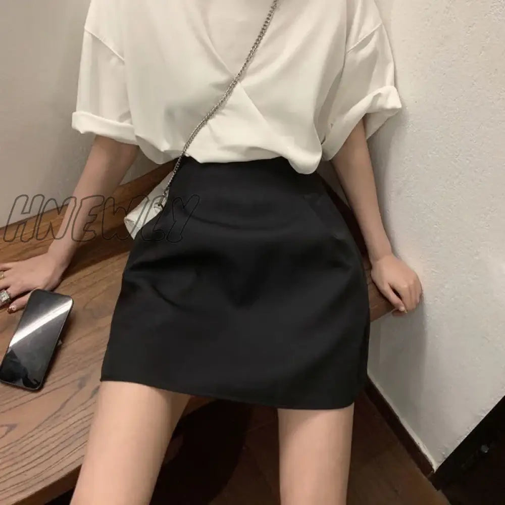 Hnewly Black White High Wiast Puffy Short Skirts Women All-Match Y2K Pocket A-Line Skirt Female