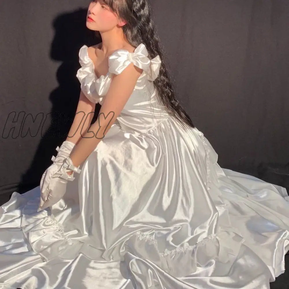 Hnewly Blue Elegant Victorian Dress Women Summer Long Fairy Korean Strap Kawaii Vintage Wedding