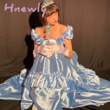 Hnewly Blue Elegant Victorian Dress Women Summer Long Fairy Korean Strap Kawaii Vintage Wedding