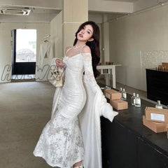 Hnewly Blue Elegant Victorian Dress Women Summer Long Fairy Korean Strap Kawaii Vintage Wedding