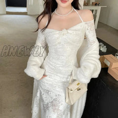 Hnewly Blue Elegant Victorian Dress Women Summer Long Fairy Korean Strap Kawaii Vintage Wedding