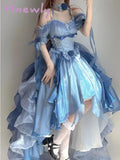 Hnewly Blue Flower Wedding Dress College Dress Dress Lolita Heavy Industry Trailing Umbrella Princess Party Birthday Dress for Women