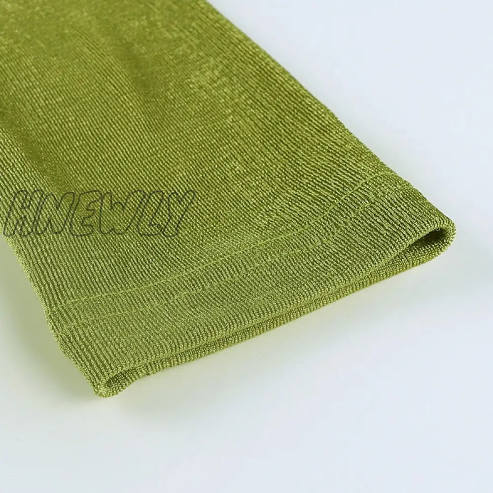 Hnewly Blue Sexy Women Crop Top Y2K V Neck Casual Ruched Long Sleeve Summer Green T Shirt Fashion