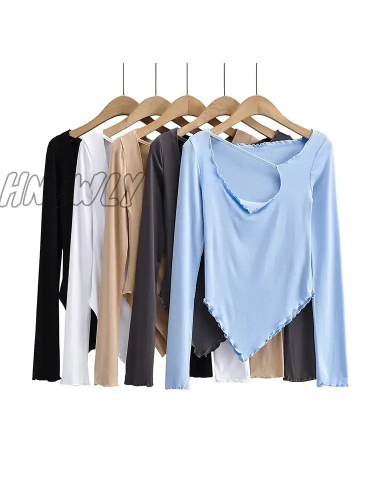 Hnewly Body Desire Style T Shirt Women Design Sexy Slim Irregular Thin Top Tees Hot Korean Tops