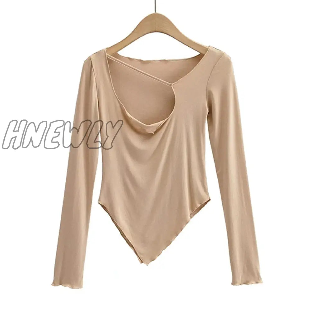 Hnewly Body Desire Style T Shirt Women Design Sexy Slim Irregular Thin Top Tees Hot Korean Tops
