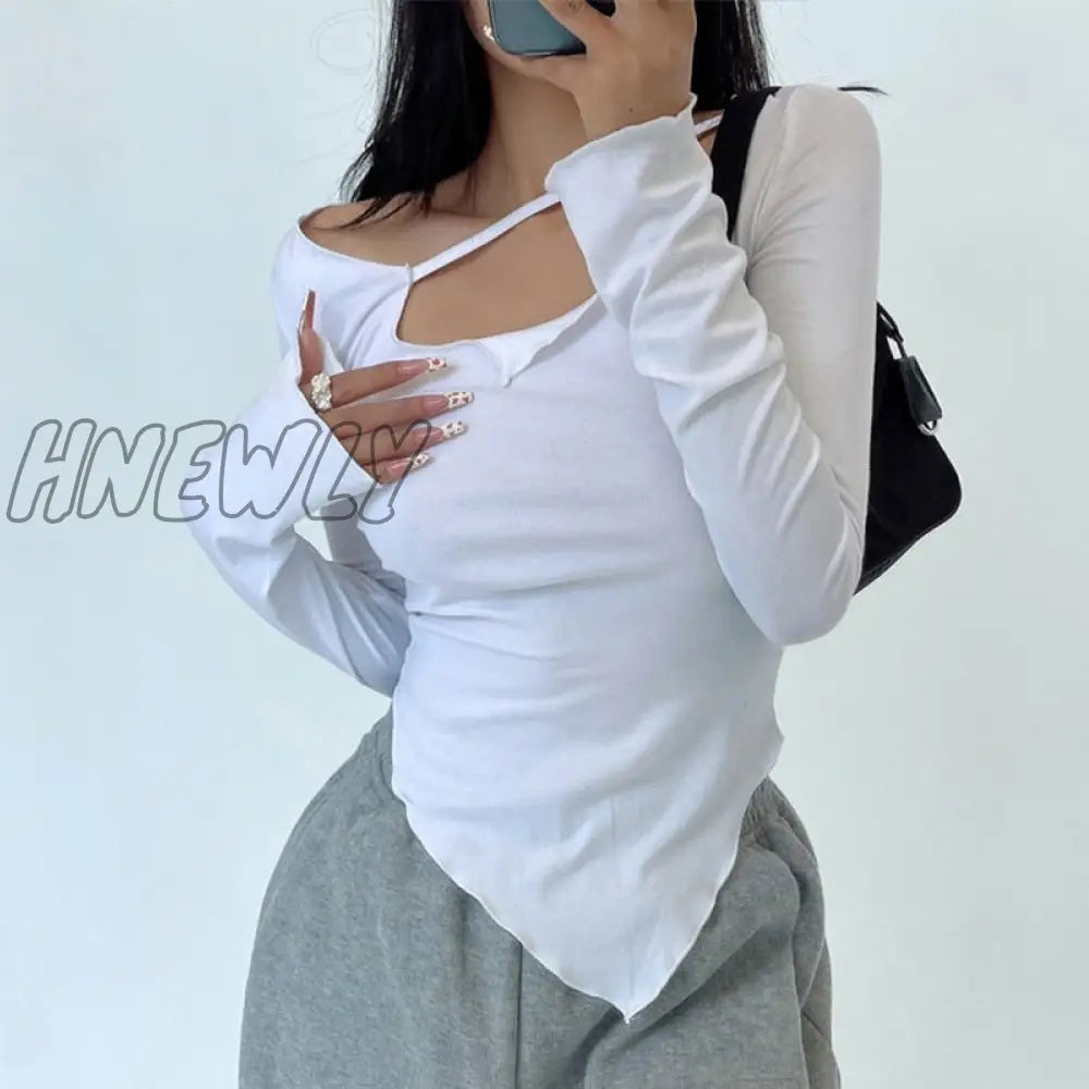 Hnewly Body Desire Style T Shirt Women Design Sexy Slim Irregular Thin Top Tees Hot Korean Tops
