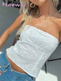 Hnewly Boho Floral Hollow Out Tube Tops Chic Women Summer Off Shoulder Backless Crop Y2K Fairycore