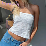 Hnewly Boho Floral Hollow Out Tube Tops Chic Women Summer Off Shoulder Backless Crop Y2K Fairycore
