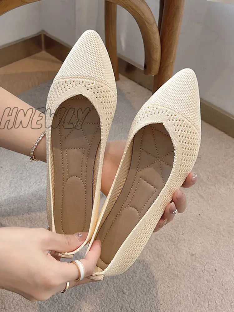 Hnewly - Breathable Hollow Solid Color Flat Shoes Creamy White / Us 6 | Eu 36 2/3 Uk 4 Cn