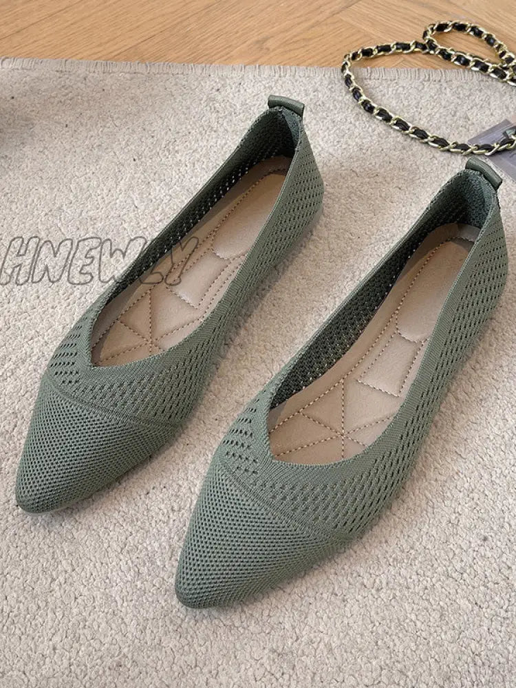 Hnewly - Breathable Hollow Solid Color Flat Shoes Green / Us 6 | Eu 36 2/3 Uk 4 Cn