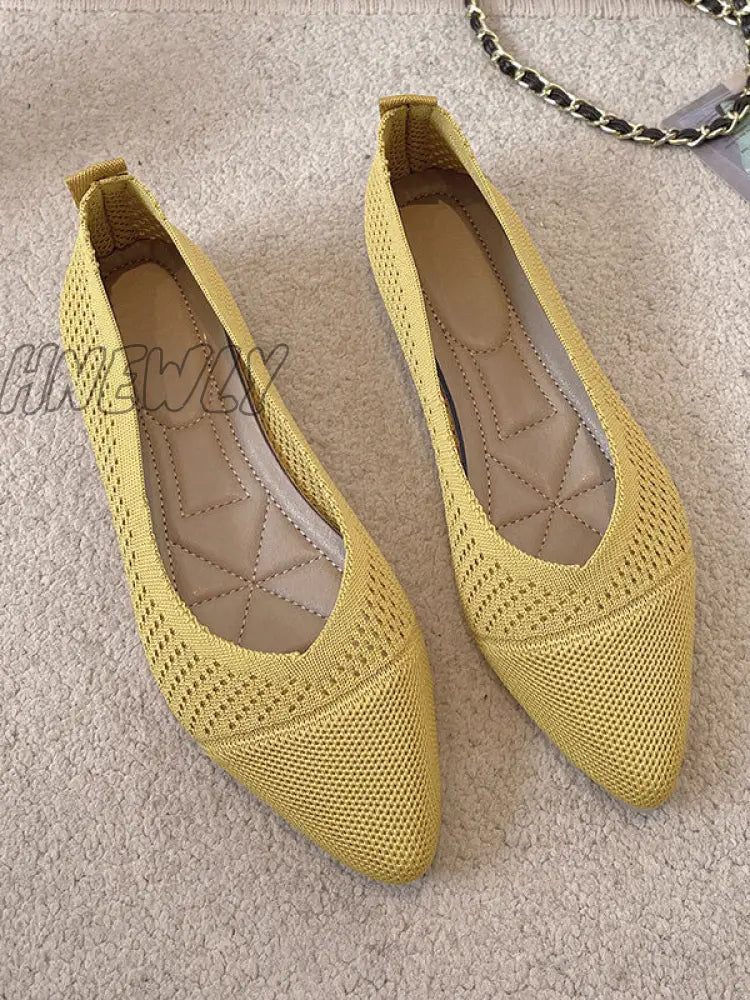 Hnewly - Breathable Hollow Solid Color Flat Shoes Yellow / Us 6 | Eu 36 2/3 Uk 4 Cn