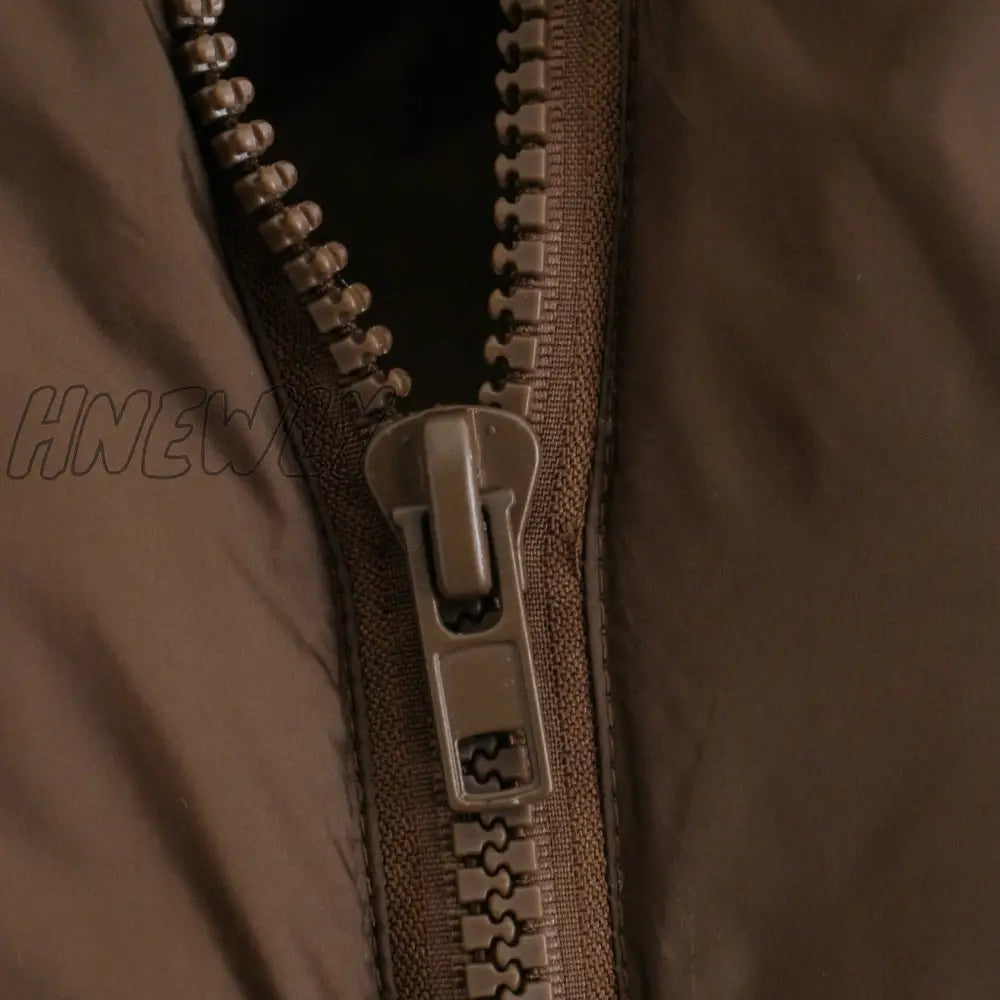 Hnewly Brown Sleeveless Women Short Waistcoat Casual Streetwear Zipper Lady Outwear Warm High