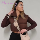 Hnewly brown sleeveless women short waistcoat Casual streetwear zipper lady outwear Warm high quality cotton girl vest