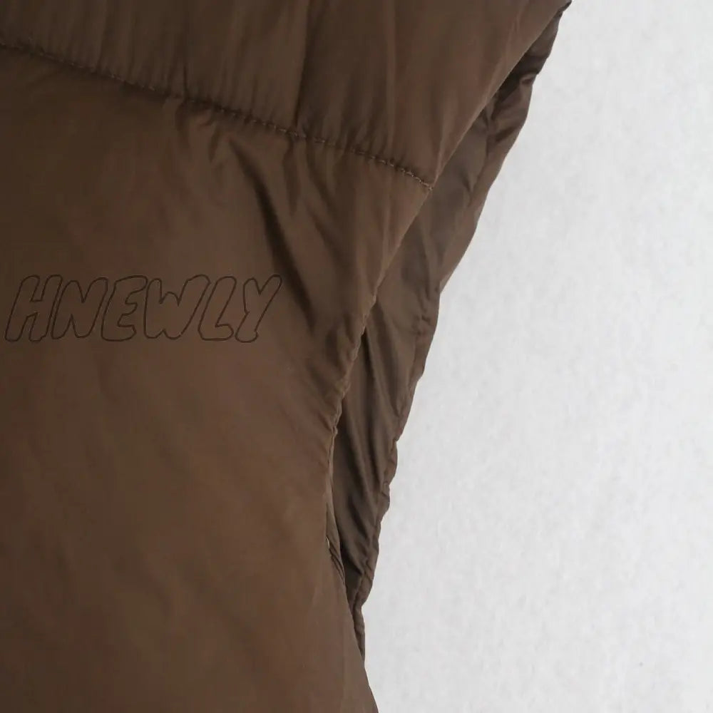 Hnewly Brown Sleeveless Women Short Waistcoat Casual Streetwear Zipper Lady Outwear Warm High