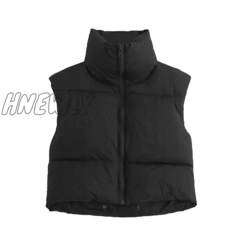 Hnewly Brown Sleeveless Women Short Waistcoat Casual Streetwear Zipper Lady Outwear Warm High