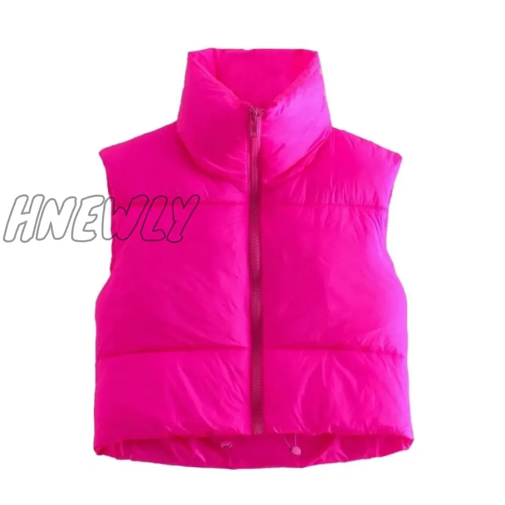Hnewly Brown Sleeveless Women Short Waistcoat Casual Streetwear Zipper Lady Outwear Warm High