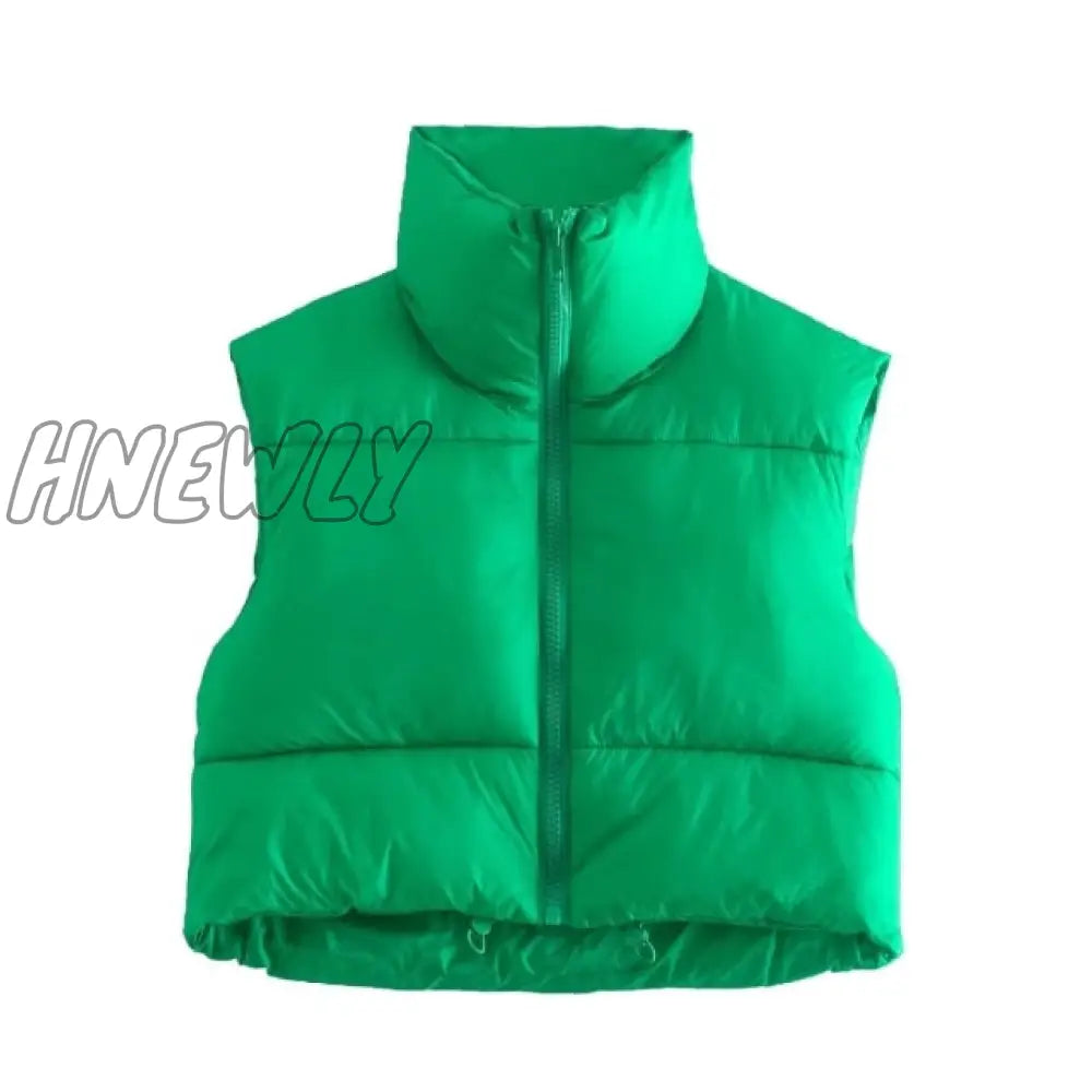 Hnewly Brown Sleeveless Women Short Waistcoat Casual Streetwear Zipper Lady Outwear Warm High