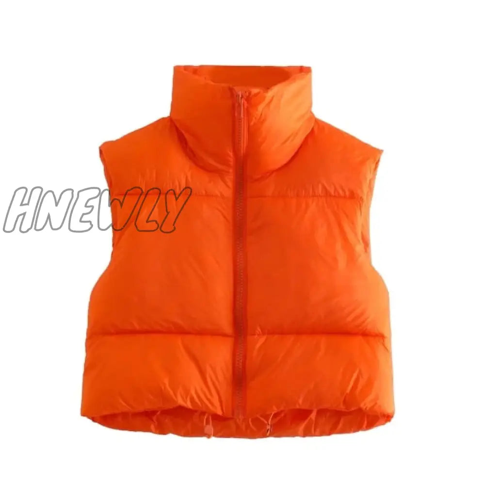 Hnewly Brown Sleeveless Women Short Waistcoat Casual Streetwear Zipper Lady Outwear Warm High