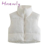 Hnewly Brown Sleeveless Women Short Waistcoat Casual Streetwear Zipper Lady Outwear Warm High
