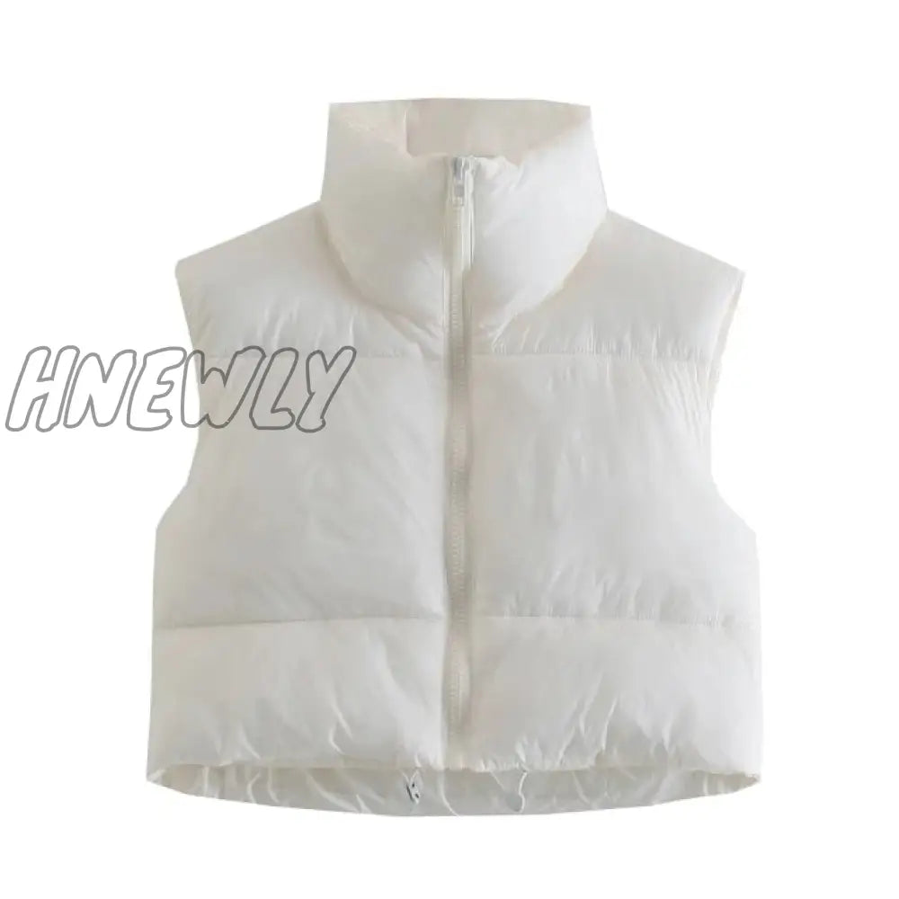 Hnewly Brown Sleeveless Women Short Waistcoat Casual Streetwear Zipper Lady Outwear Warm High
