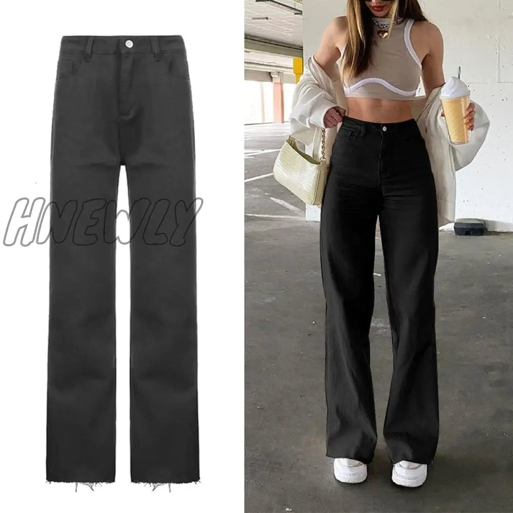 Hnewly Brown Vintage Baggy Jeans Women 90S Streetwear Pockets Wide Leg Cargo Pants Low Waist
