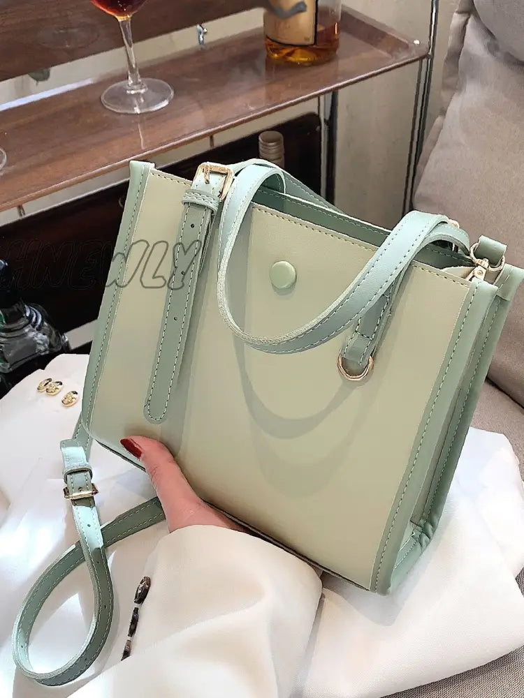 Hnewly - Buckle Detail Button Design Square Bag Women Satchels Green Women-Satchels