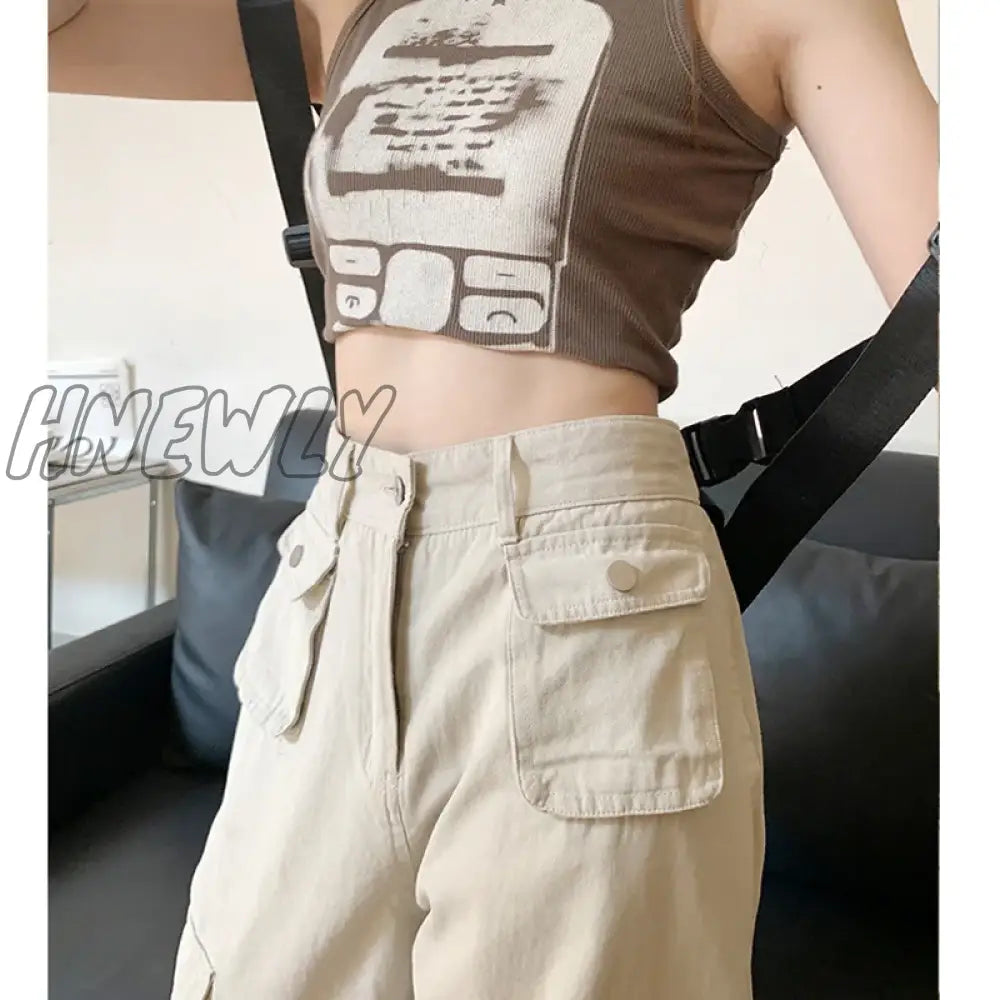 Hnewly Cargo Pants For Women High Waist Retro Y2K Street Fashion Casual Loose Couple Wide Leg