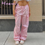 Hnewly Cargo Pants Women Low Waist Summer Loose Speed Dry Street Fashion Drawstring Multi-Pocket