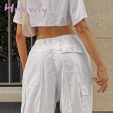 Hnewly Cargo Pants Women Low Waist Summer Loose Speed Dry Street Fashion Drawstring Multi-Pocket