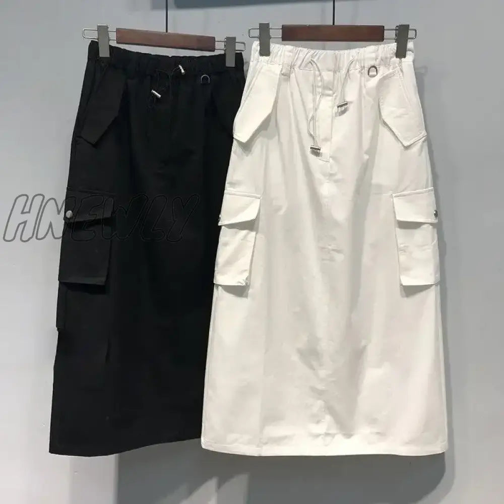 Hnewly Cargo Skirts For Women 100% Cotton Y2K Elastic Waist Spring Summer Drawstring Girls Full