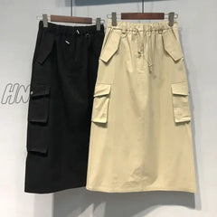 Hnewly Cargo Skirts For Women 100% Cotton Y2K Elastic Waist Spring Summer Drawstring Girls Full