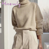 Hnewly Cashmere Elegant Turtle Neck Women Sweater Soft Knitted Basic Pullovers O Loose Warm Female