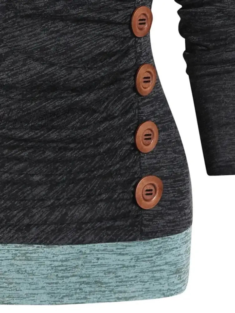 Hnewly Casual 2 In 1 Space Dye Faux Twinset Tops For Autumn Contrast Colorblock Mock Button Long