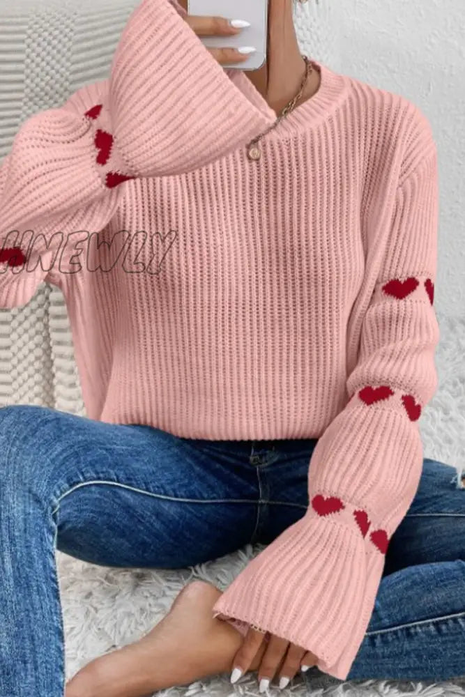 Hnewly - Casual Geometric Weave O Neck Tops Pink / S Tops/Sweaters & Cardigans