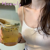 Hnewly Casual Knitted Women Tank Top Sexy Spaghetti Strap Lace Up Streetwear Slim Cute Crop Tops