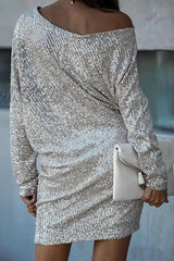 Hnewly - Casual Patchwork Sequins One Shoulder Pencil Skirt Dresses Dresses/Casual