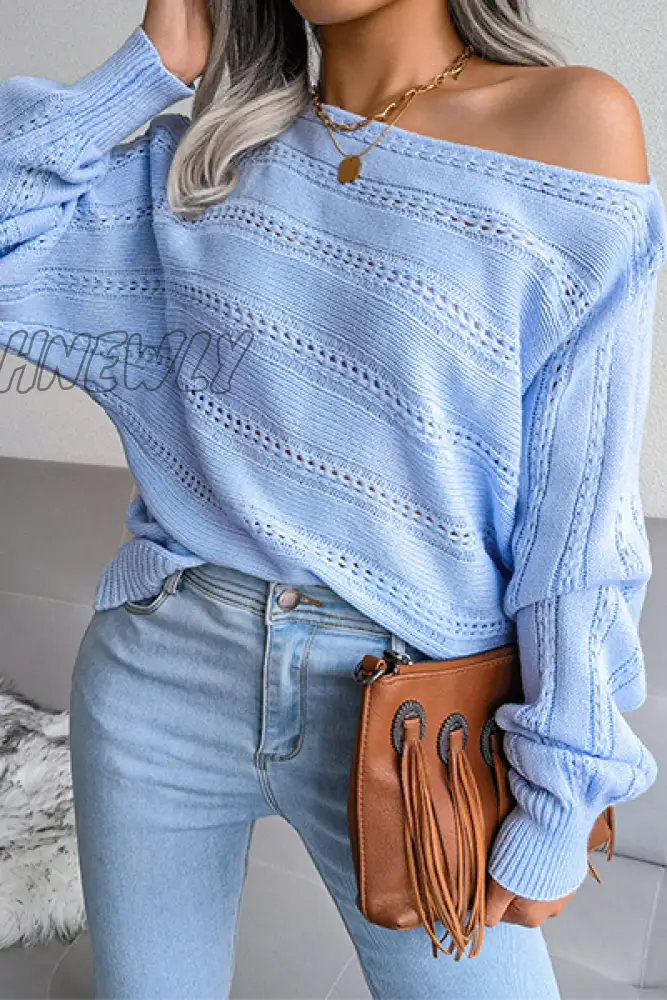 Hnewly - Casual Pierced Patchwork Off The Shoulder Sweater(3 Colors) Blue / S Tops/Sweaters &